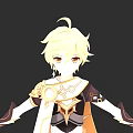 Game Anime Character With Blonde Short Hair Orange Eyes Golden Outfit Holding Sword