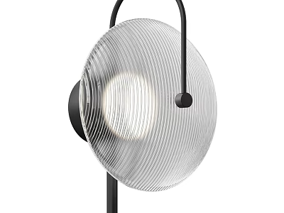 Modern Transparent Ribbed Glass Shade Wall Lamp With Black Metal Frame 3d model