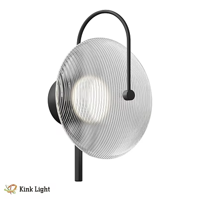 Modern Transparent Ribbed Glass Shade Wall Lamp With Black Metal Frame 3d model