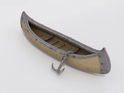 Classic Handcrafted Wooden Boat With Wooden Seats Metal Anchor And Natural Wood Finish 3d model