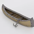 Classic Handcrafted Wooden Boat With Wooden Seats Metal Anchor And Natural Wood Finish