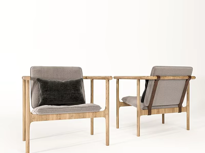 Modern Leisure Chair With Wooden Frame Armrests Gray Cushion And Dark Pillow 3d model