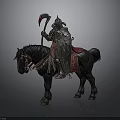 Medieval Knight On Horseback With Full Body Armor Red Axe And Decorative Shield