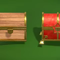 Wooden and Red Leather Chests with Gold Accents Locks and Decorative Feet