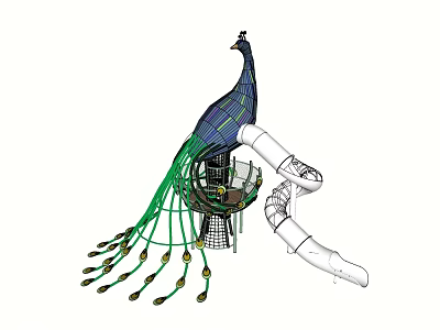 Garden Landscape Featuring Peacock Shaped Playground With Climbing Structure And Slide 3d model