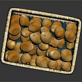 Fresh Small Bread Rolls Filled in Blue Woven Basket on Dark Background