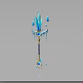 Icy Blue Magical Staff with Ice Crystals Blue Gemstones and Golden Accents