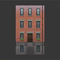 Cartoon Style Red Multi Story Building With Windows Door Steps And Flower Pots