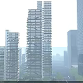 Modern High Rise Office Building With Vertical Greenery and Glass Curtain Walls in Urban Cityscape