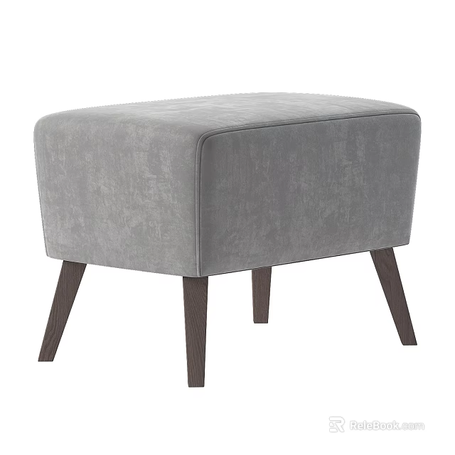 Gray Upholstered Sofa Stool With Modern Design And Dark Wooden Legs 3d model 