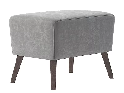 Gray Upholstered Sofa Stool With Modern Design And Dark Wooden Legs 3d model