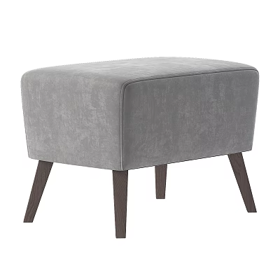 Gray Upholstered Sofa Stool With Modern Design And Dark Wooden Legs 3d model