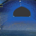 Modern Tunnel Interior With Red Brick Arch And Blue Accent Walls