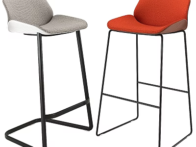 Modern Bar Stools With Gray And Orange Fabric Seats And Black Metal Frames 3d model