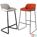 Modern Bar Stools With Gray And Orange Fabric Seats And Black Metal Frames