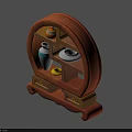 Traditional Wooden Circular Display Shelf With Blue White Bottle Plate Golden Coin And Small Drawers