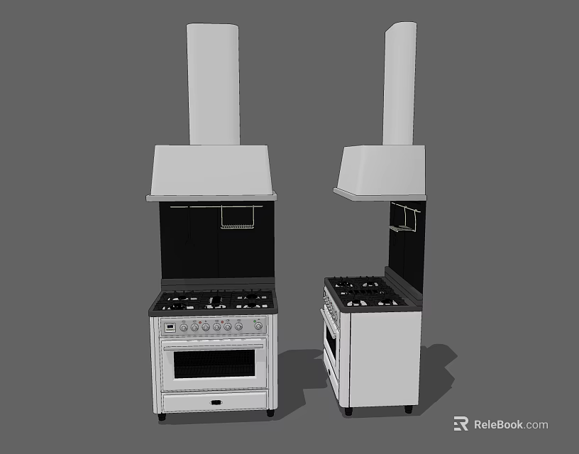 Modern White Kitchen Appliances With Range Hoods Stoves Ovens And Black Control Panels 3d model 