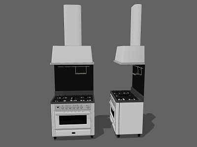 Modern White Kitchen Appliances With Range Hoods Stoves Ovens And Black Control Panels 3d model