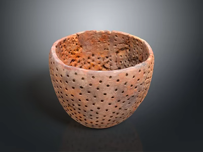 Artistic Handcrafted Bowl Shaped Sculpture Carving With Brown Perforated Surface Design 3d model