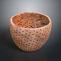 Artistic Handcrafted Bowl Shaped Sculpture Carving With Brown Perforated Surface Design