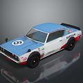 Vintage Blue And White Race Car With DUNLOP Logo Rear Spoiler And Alloy Wheels
