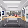 Modern Digital Electronics Store with Laptops Phones TV Display and Service Counter