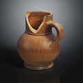 Vintage Rustic Brown Clay Jug Featuring Broken Spout And Handle 3d model