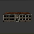 Vintage Brick Building Model Featuring Red Roof Multiple Floors And Decorative Entrance