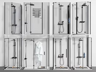 Modern Shower Sauna Interior Designs With Glass Enclosures And Shower Fixtures 3d model