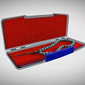 Decorative Ornament Set with Turquoise Bead Necklace Blue Carved Piece in Red Lining Case