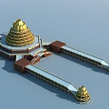Ancient Architecture With Golden Lotus Roof Long Corridors And Small Towers