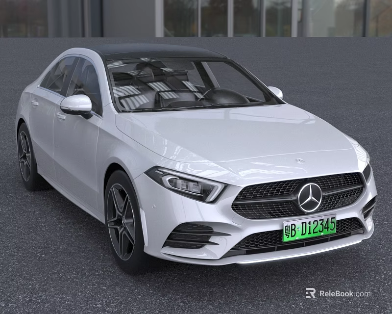 White Mercedes-Benz Electric Sedan With Modern Sleek Body LED Headlights And Front Logo 3d model 