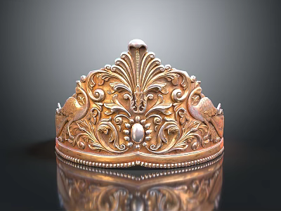 Ornate Decorative Metal Crown With Intricate Bird Motifs And Shiny Finish 3d model