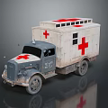 Vintage Ambulance With Gray And White Body Red Cross Symbols Roof Lights And Side Windows