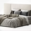 Modern Double Bed With Soft Gray Bedding Brown Blanket And Bedside Tables 3d model