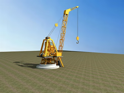 Yellow Industrial Crane With Rotating Base Boom And Hook In Open Field 3d model