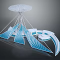 Cartoon Scene With Modern Architectural Structure Blue And White Net Like Top And Curved Elements