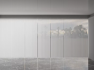 Modern White Vertical Striped Curtains In Interior With Marble Floor Design 3d model
