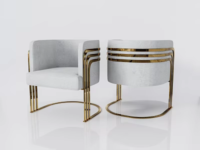 Elegant Modern Luxury Dining Chairs With White Upholstery And Gold Metal Armrest Frames 3d model