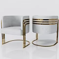 Elegant Modern Luxury Dining Chairs With White Upholstery And Gold Metal Armrest Frames