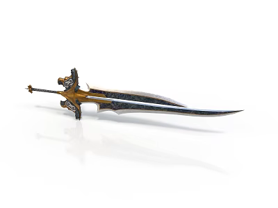 Ornate Medieval Sword With Gold Black Accents Intricate Hilt And Long Sharp Blade 3d model