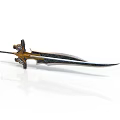 Ornate Medieval Sword With Gold Black Accents Intricate Hilt And Long Sharp Blade