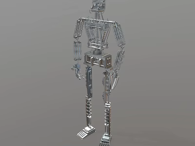 Silver Metal Robot With Humanoid Mechanical Structure And Gear Spring Joints 3d model