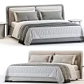 Modern Double Bed With Neutral Headboard Cozy Sheets Soft Pillows And Nightstands 3d model