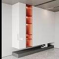 Modern Entryway Cabinet Sideboard With White Frame Orange Glass Shelves And LED Lights