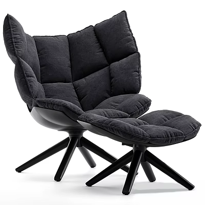 Modern Grey Velvet Lounge Chair With Comfortable Cushions And Black Legs 3d model