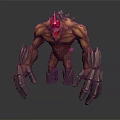 Fierce Muscular Monster Character With Textured Skin Sharp Spikes Large Claws And Red Horn