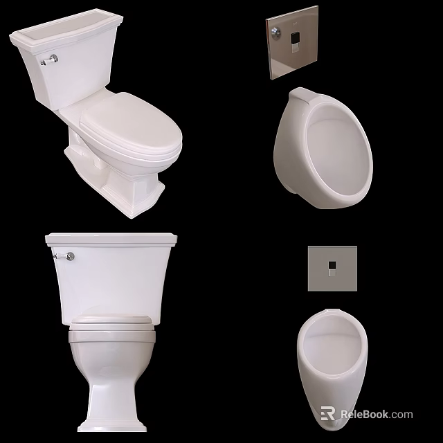 Various White Toilet Models Including Bowl Urinal and Tank Components 3d model 