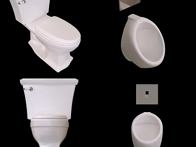 Various White Toilet Models Including Bowl Urinal and Tank Components 3d model