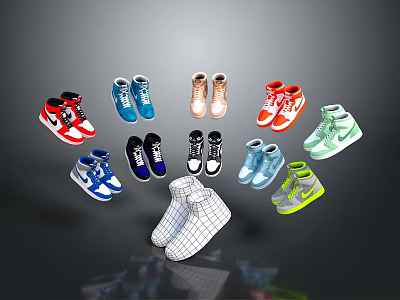 Fashionable Sneakers Collection With Various Colors And Different Styles Including High Top And Plaid Design 3d model